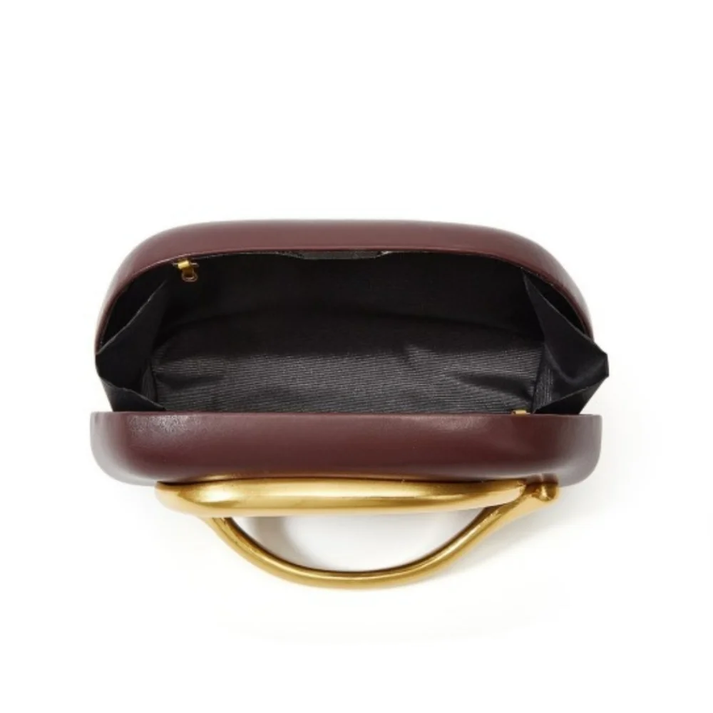Chic Brown Bag with Metal Handle Clutch